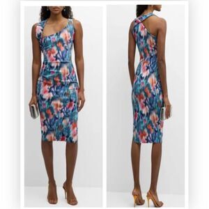 NWT Chiara Boni La Petite Robe Ruched Asymmetric Bodycon Midi Summer Wave